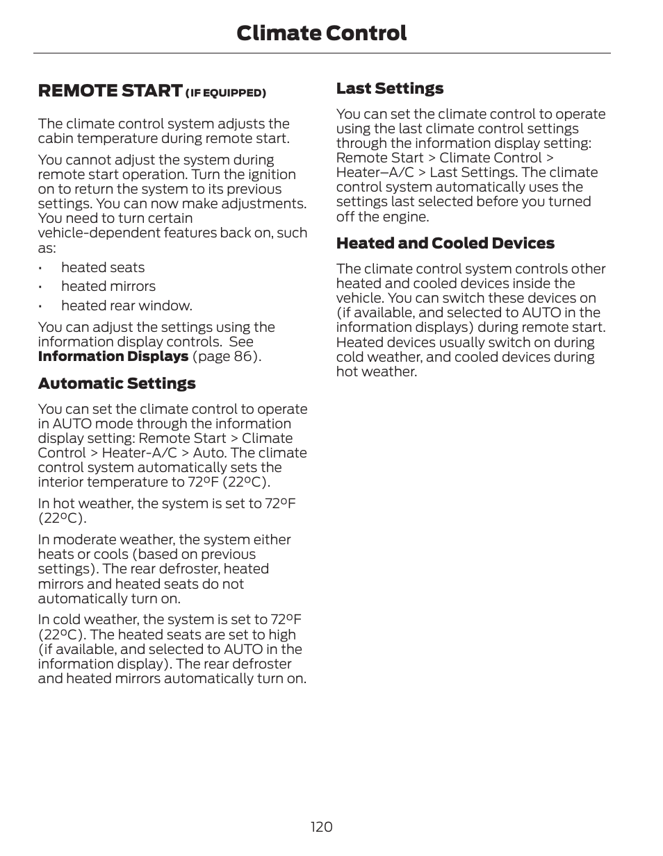 Climate control, Remote start | FORD 2014 Fusion Hybrid v.1 User Manual | Page 123 / 473