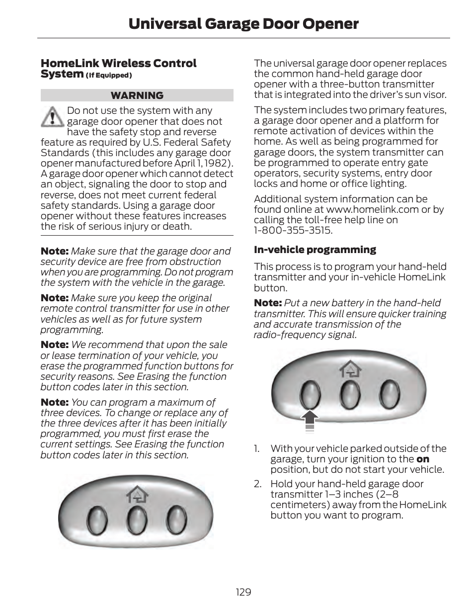 Universal garage door opener | FORD 2014 Fusion Hybrid v.1 User Manual | Page 132 / 473