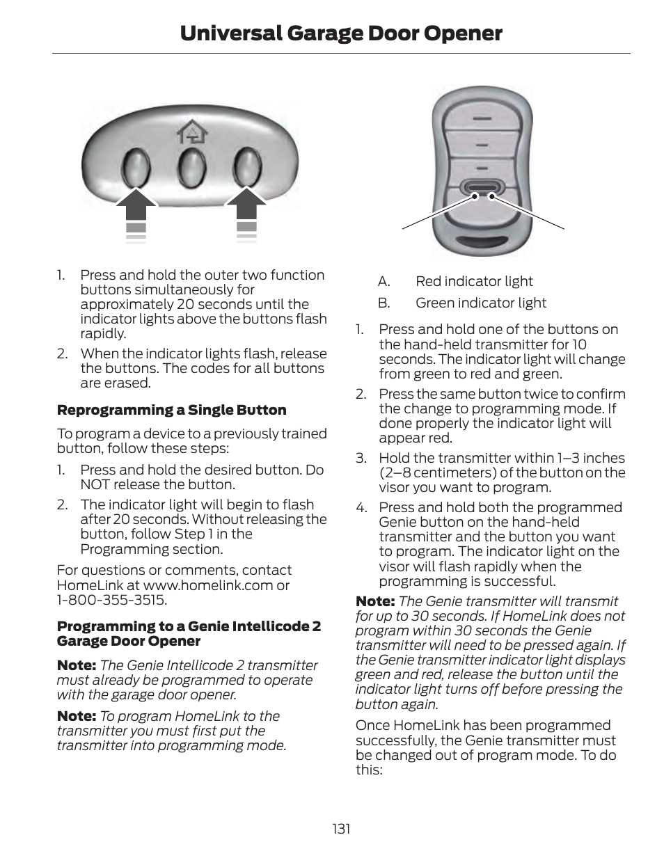 Universal garage door opener | FORD 2014 Fusion Hybrid v.1 User Manual | Page 134 / 473