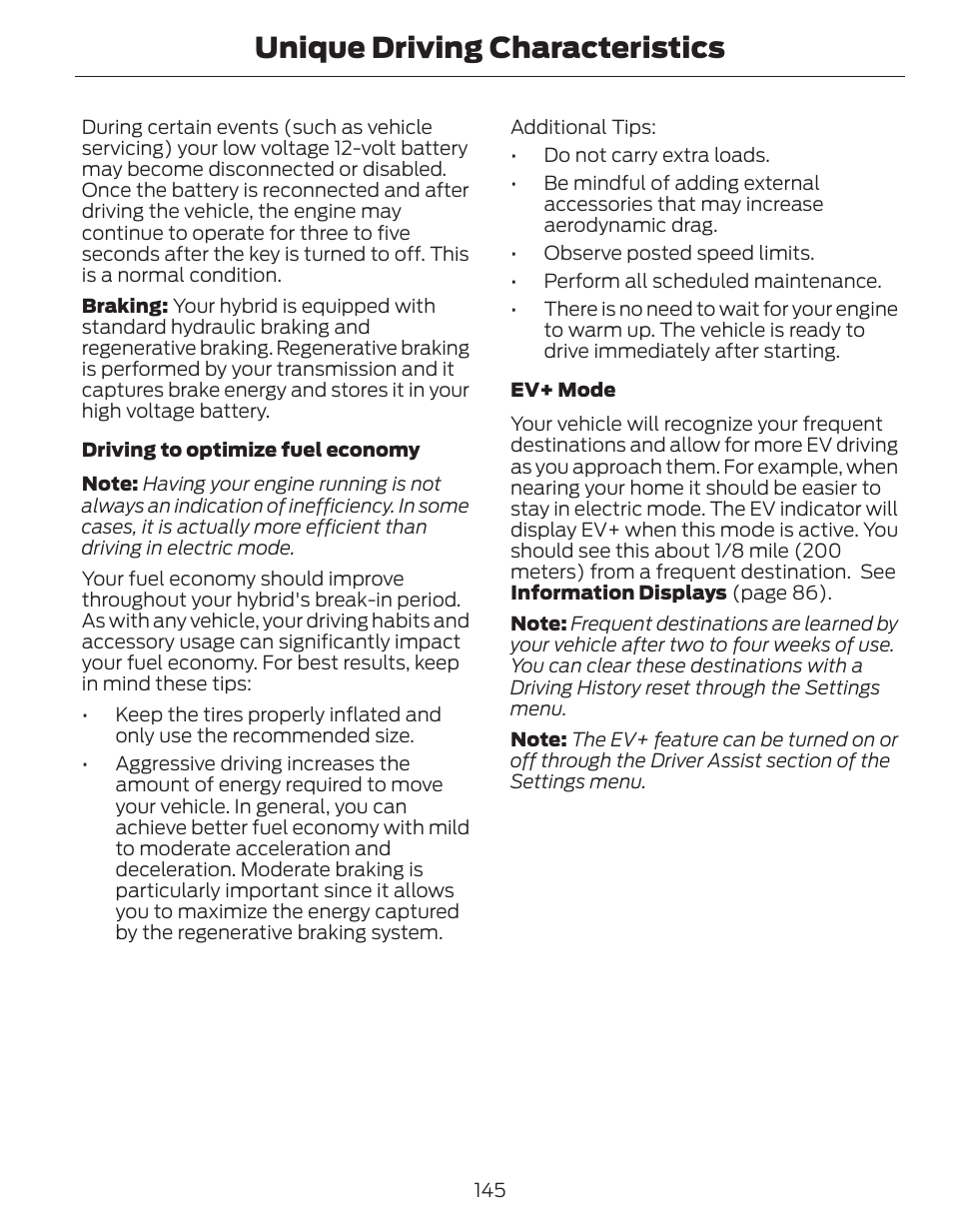 Unique driving characteristics | FORD 2014 Fusion Hybrid v.1 User Manual | Page 148 / 473