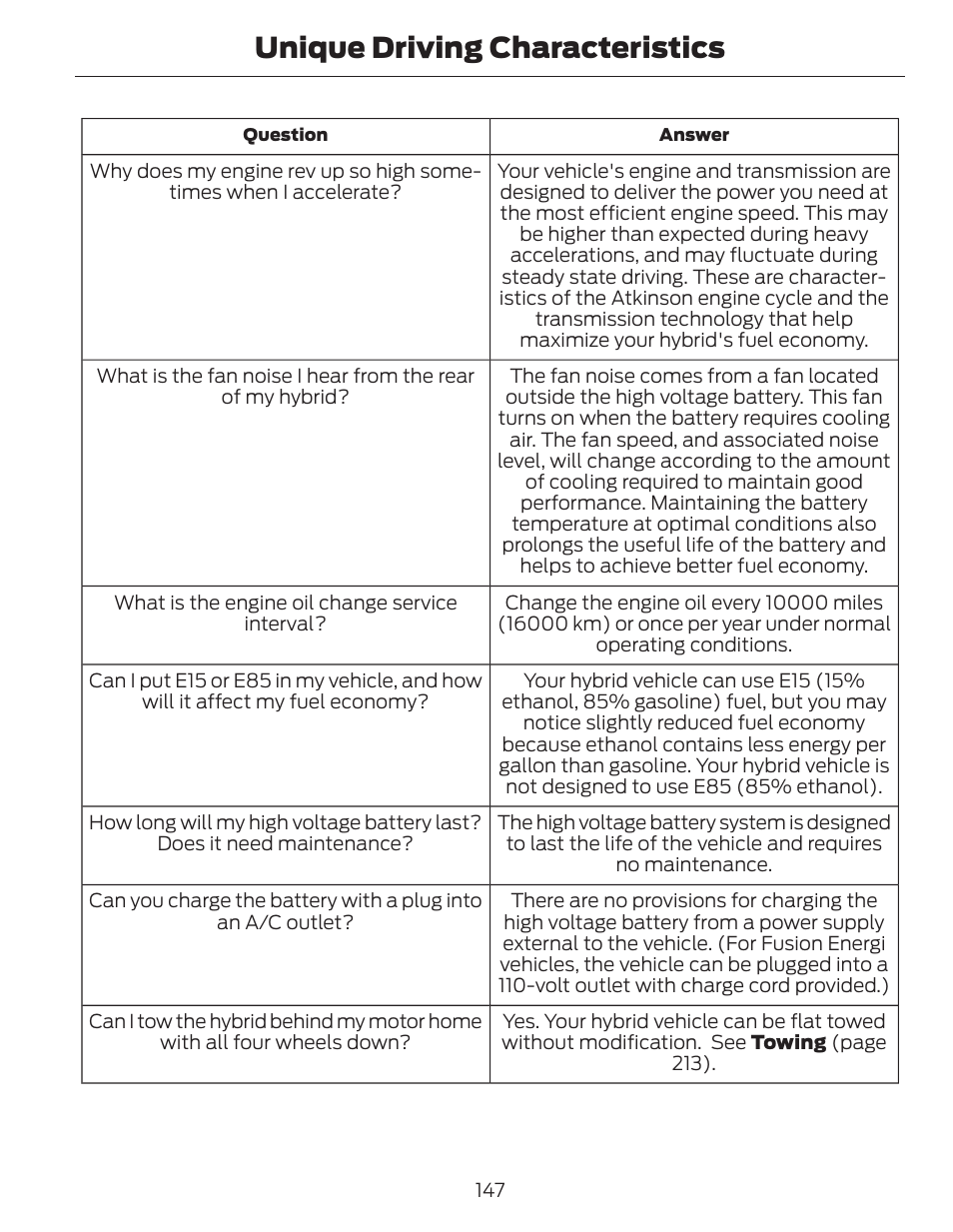 Unique driving characteristics | FORD 2014 Fusion Hybrid v.1 User Manual | Page 150 / 473