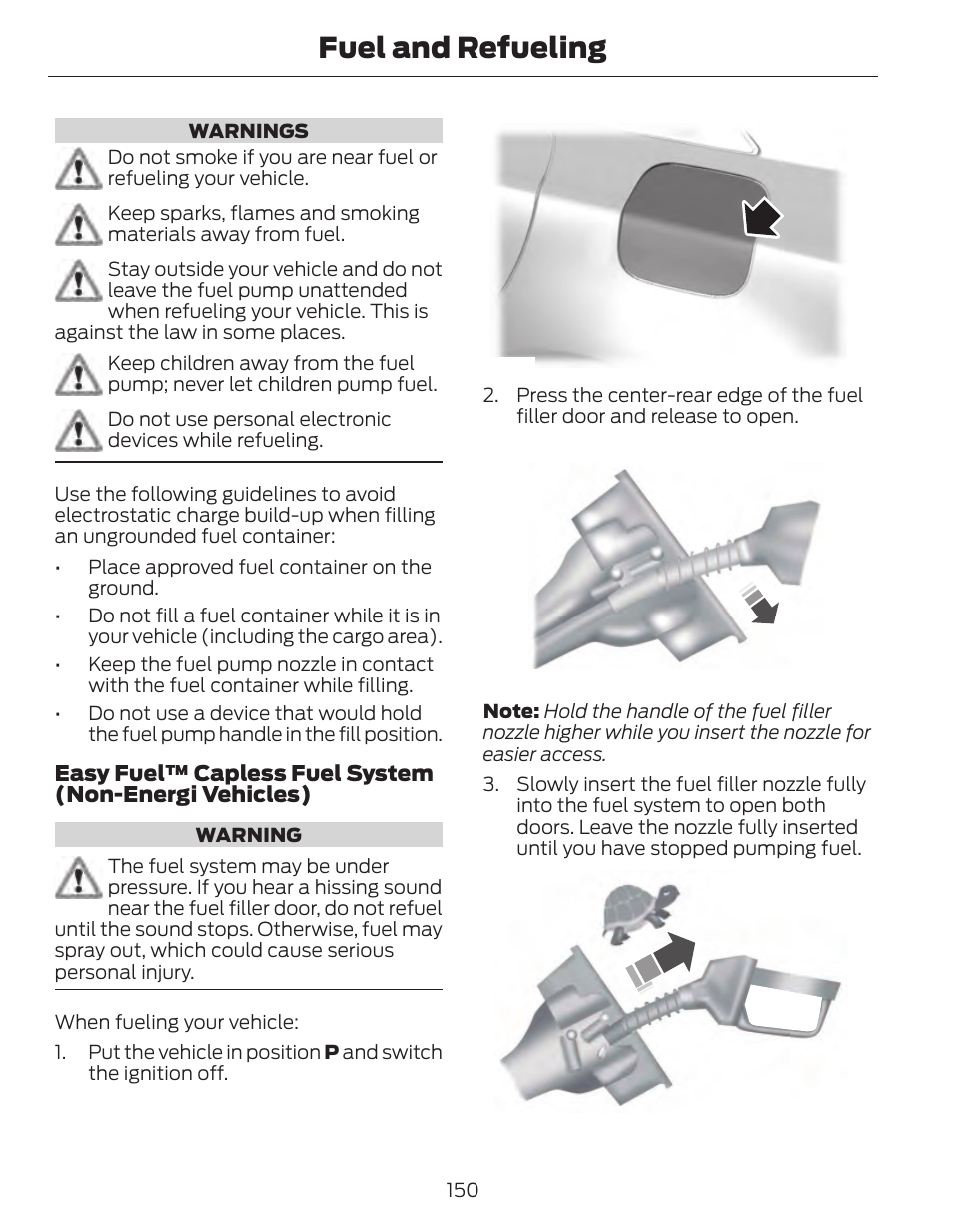 Fuel and refueling | FORD 2014 Fusion Hybrid v.1 User Manual | Page 153 / 473