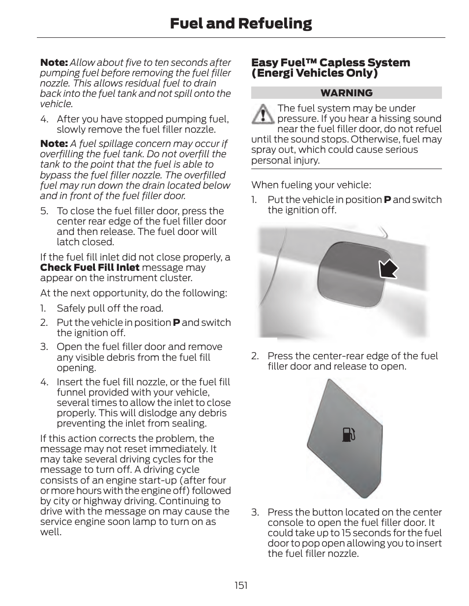 Fuel and refueling | FORD 2014 Fusion Hybrid v.1 User Manual | Page 154 / 473