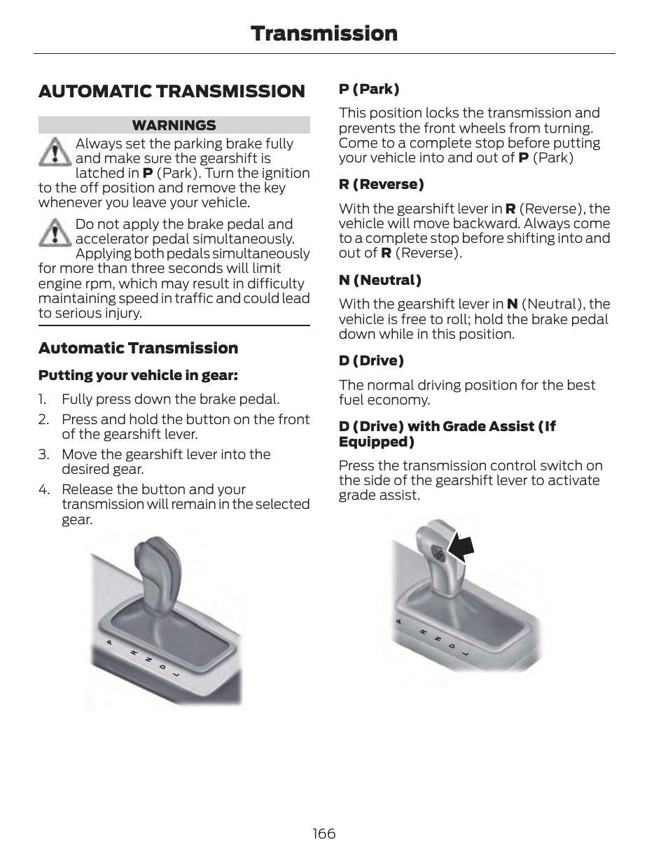 Transmission, Automatic transmission | FORD 2014 Fusion Hybrid v.1 User Manual | Page 169 / 473