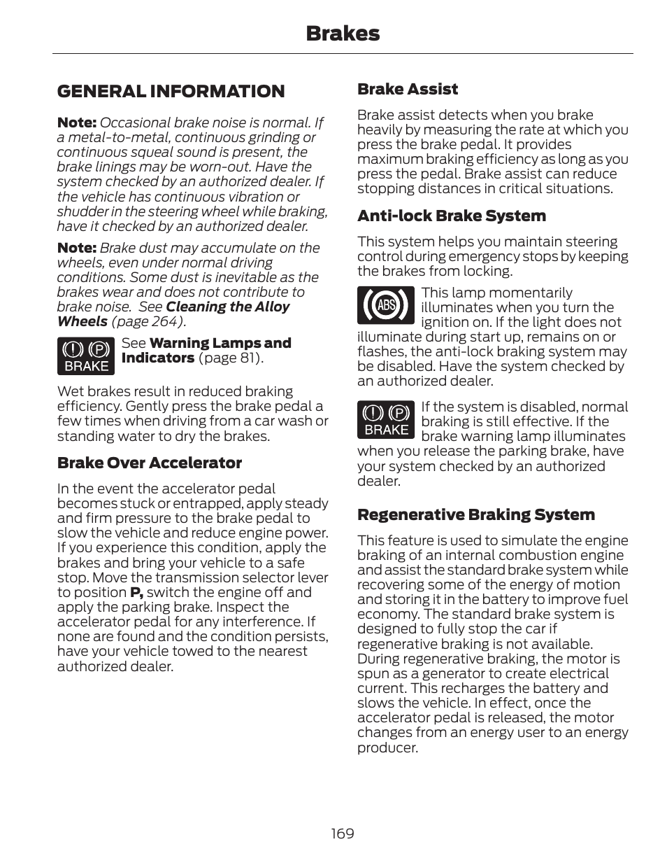 Brakes, General information | FORD 2014 Fusion Hybrid v.1 User Manual | Page 172 / 473