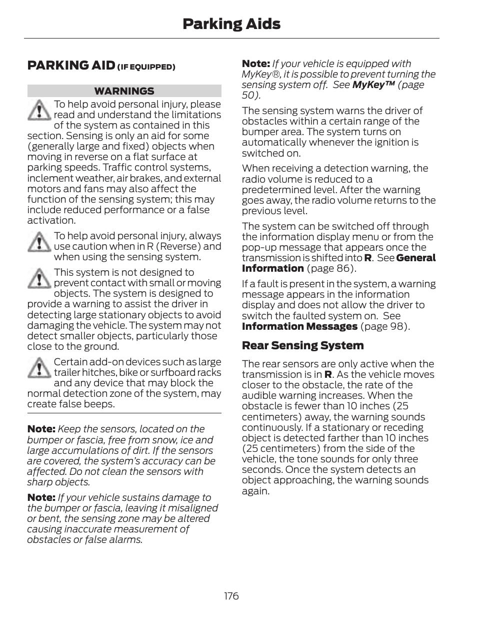 Parking aids, Parking aid | FORD 2014 Fusion Hybrid v.1 User Manual | Page 179 / 473