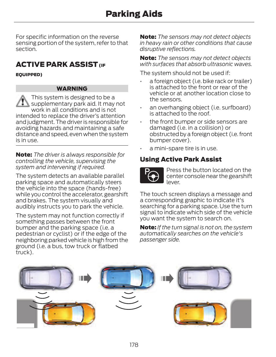 Parking aids, Active park assist | FORD 2014 Fusion Hybrid v.1 User Manual | Page 181 / 473