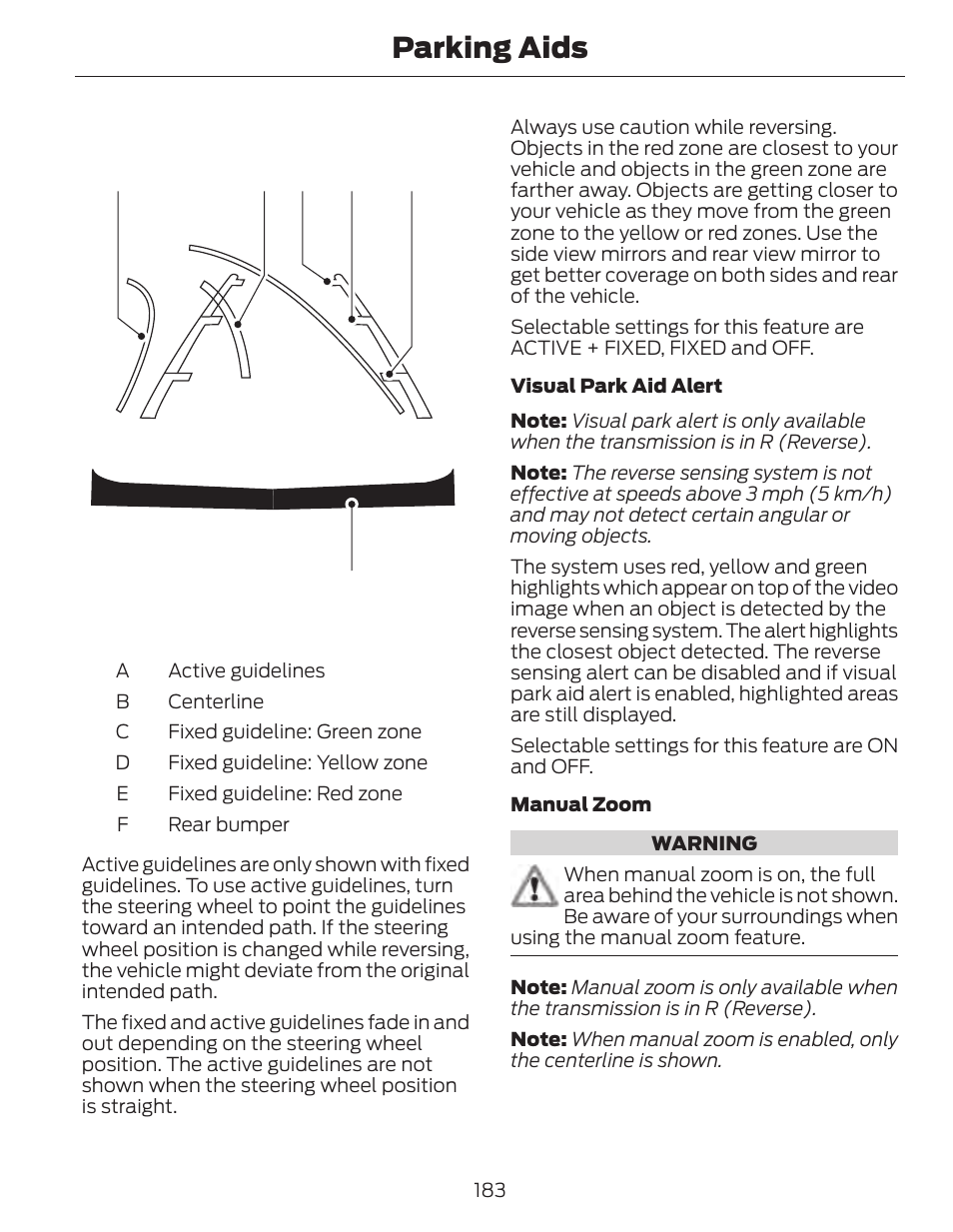 Parking aids | FORD 2014 Fusion Hybrid v.1 User Manual | Page 186 / 473