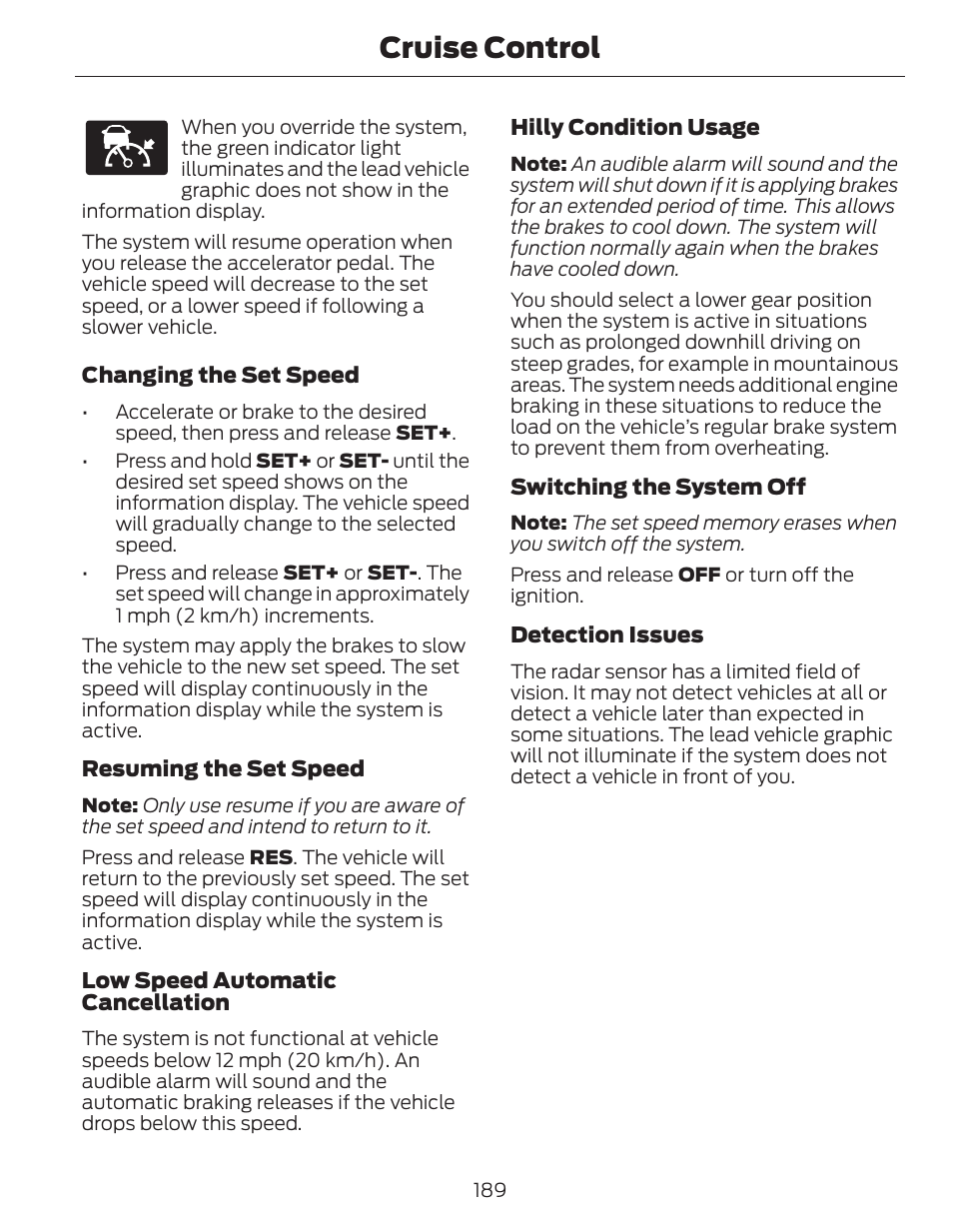 Cruise control | FORD 2014 Fusion Hybrid v.1 User Manual | Page 192 / 473