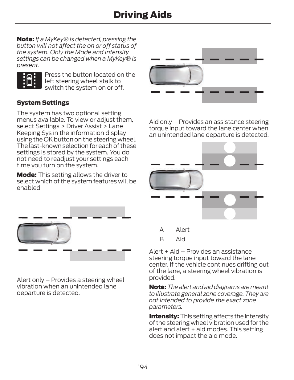 Driving aids, Ab a b | FORD 2014 Fusion Hybrid v.1 User Manual | Page 197 / 473