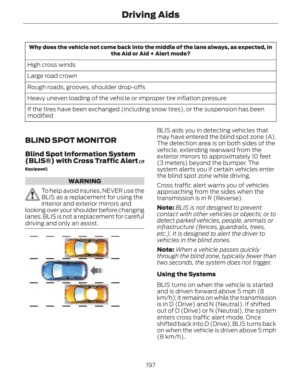 Driving aids, Blind spot monitor | FORD 2014 Fusion Hybrid v.1 User Manual | Page 200 / 473