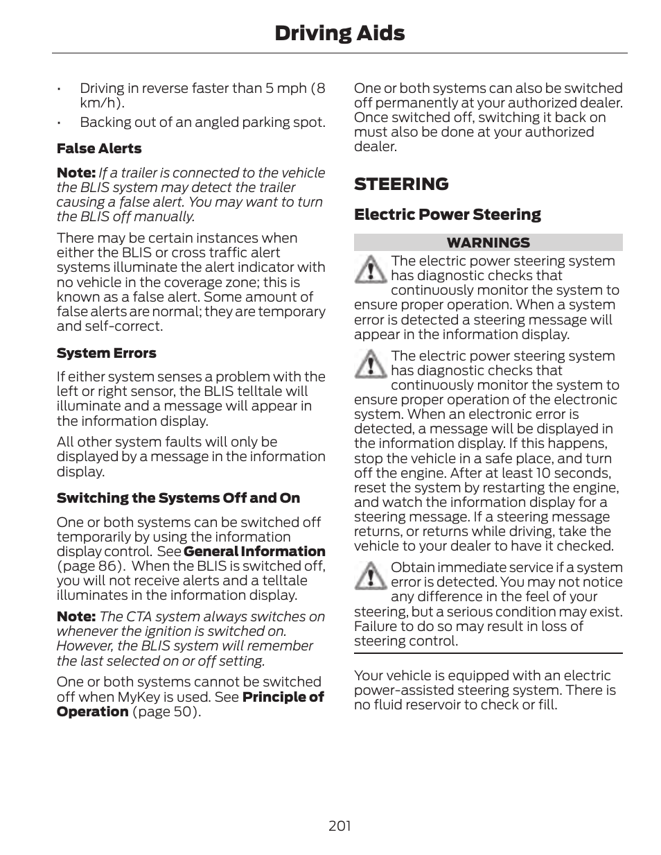 Driving aids, Steering | FORD 2014 Fusion Hybrid v.1 User Manual | Page 204 / 473