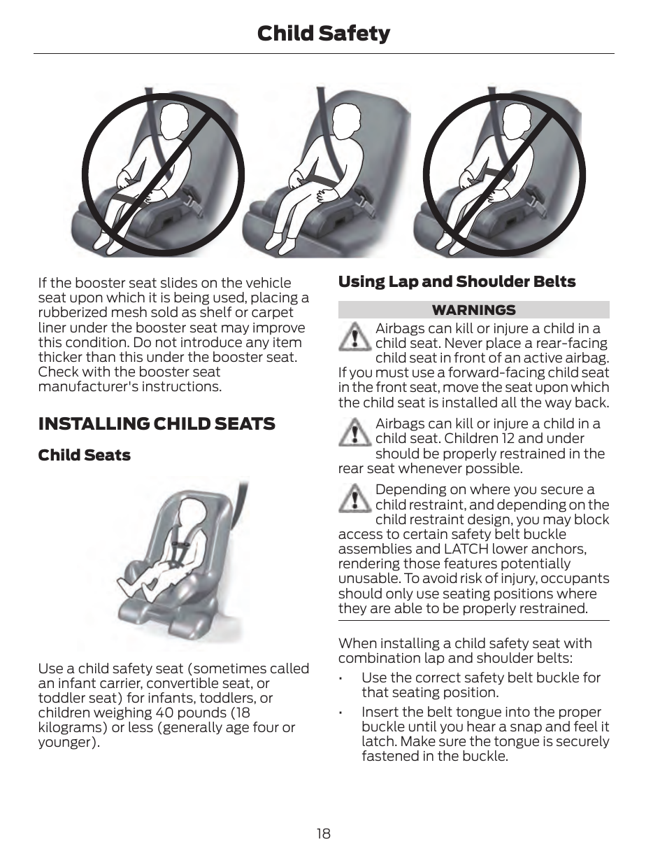 Child safety, Installing child seats | FORD 2014 Fusion Hybrid v.1 User Manual | Page 21 / 473
