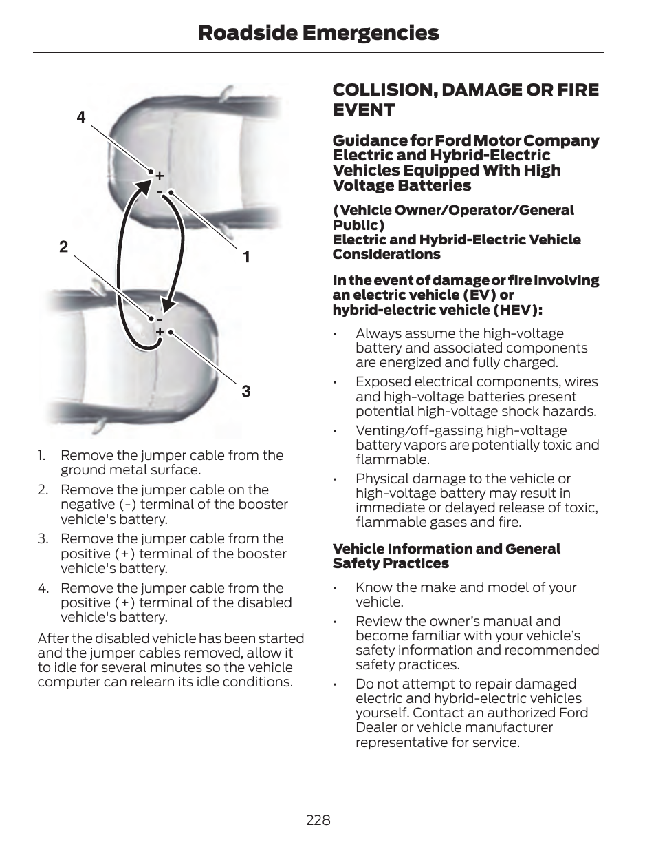 Roadside emergencies, Collision, damage or fire event | FORD 2014 Fusion Hybrid v.1 User Manual | Page 231 / 473