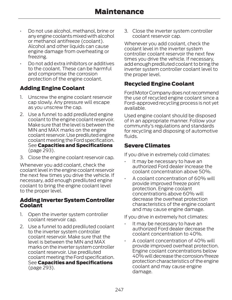 Maintenance | FORD 2014 Fusion Hybrid v.1 User Manual | Page 250 / 473