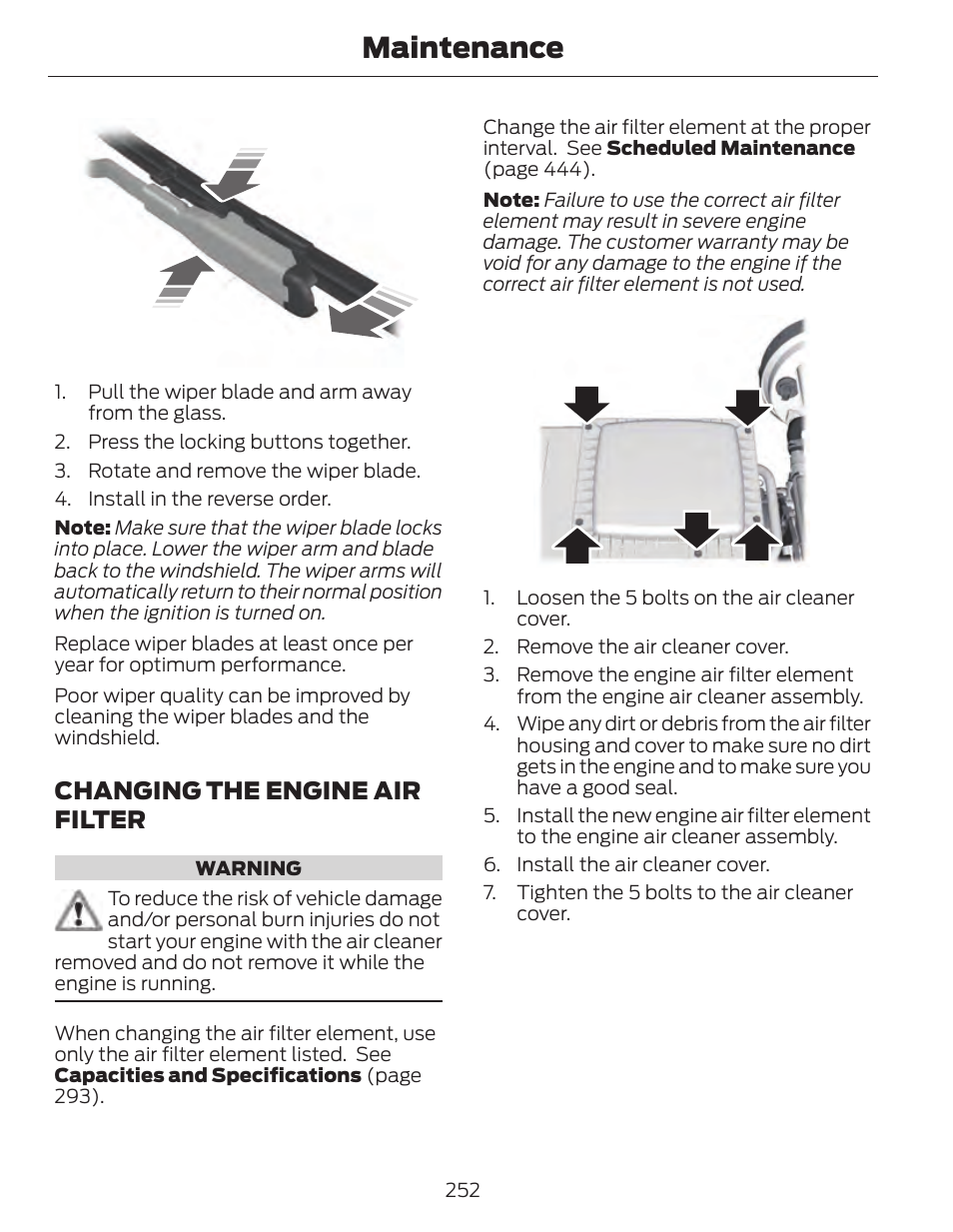 Maintenance, Changing the engine air filter | FORD 2014 Fusion Hybrid v.1 User Manual | Page 255 / 473