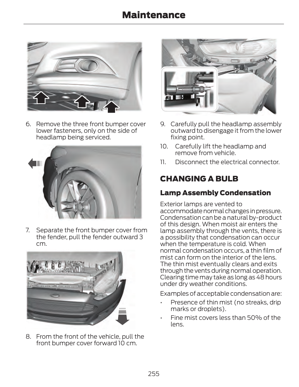 Maintenance, Changing a bulb | FORD 2014 Fusion Hybrid v.1 User Manual | Page 258 / 473