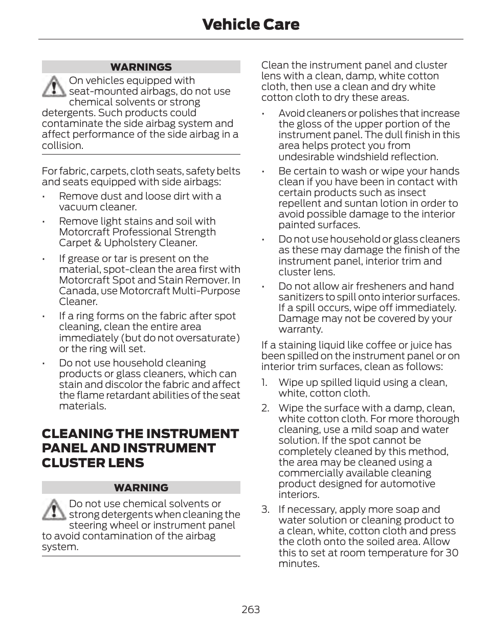 Vehicle care | FORD 2014 Fusion Hybrid v.1 User Manual | Page 266 / 473