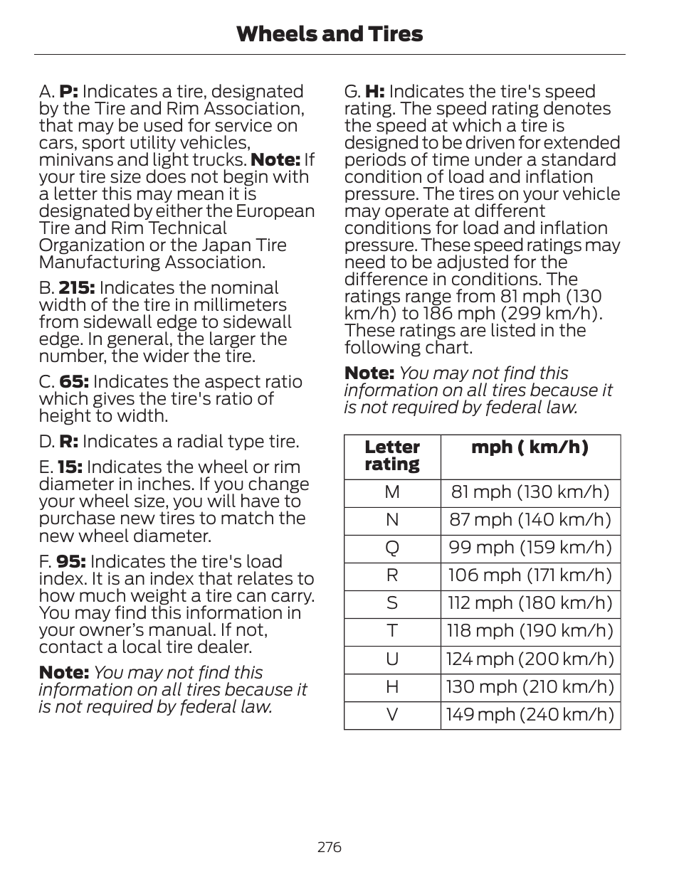 Wheels and tires | FORD 2014 Fusion Hybrid v.1 User Manual | Page 279 / 473