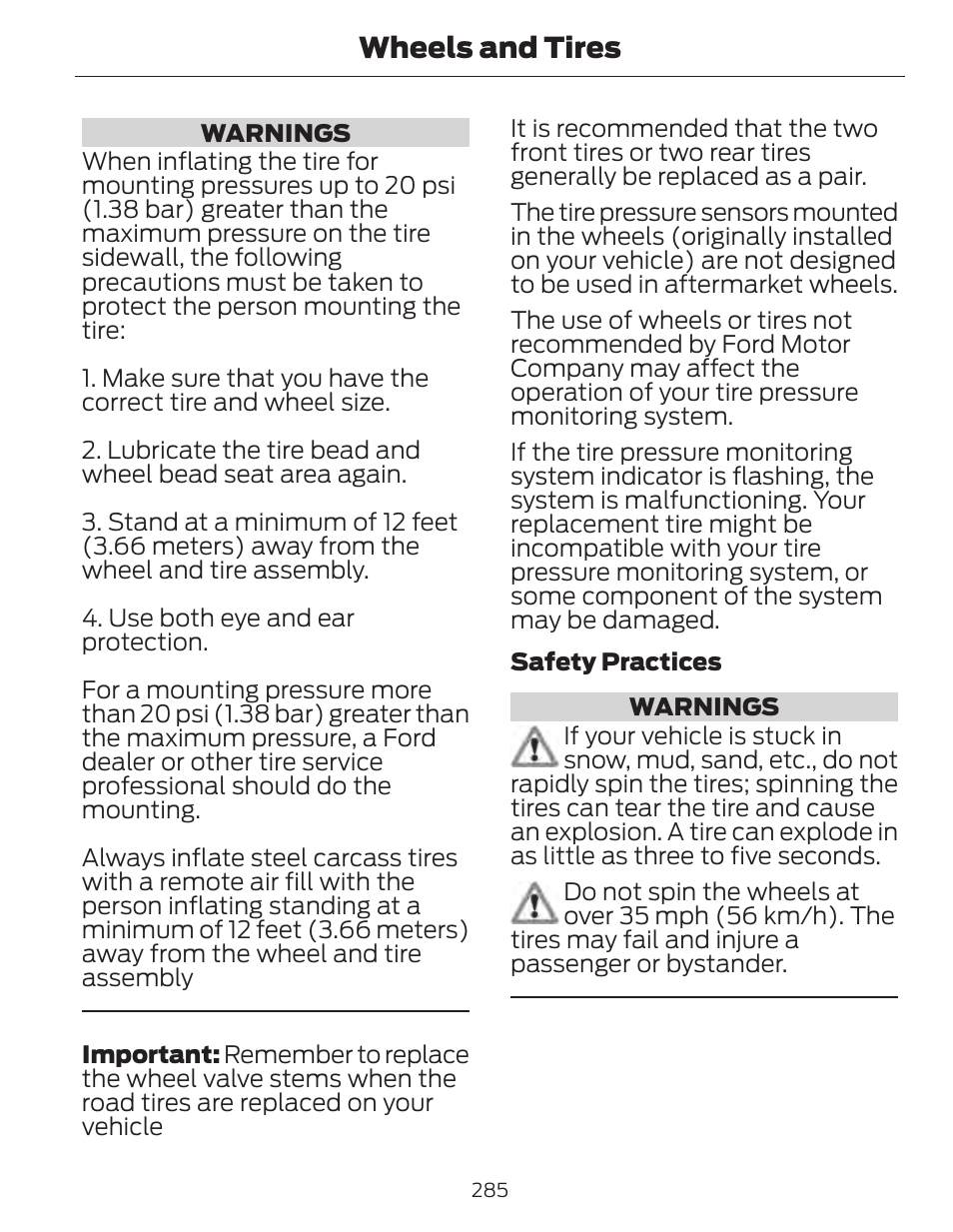 Wheels and tires | FORD 2014 Fusion Hybrid v.1 User Manual | Page 288 / 473