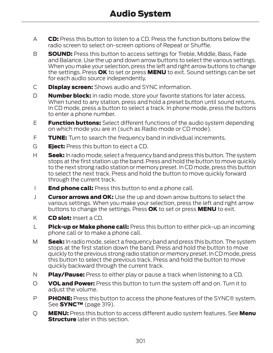 Audio system | FORD 2014 Fusion Hybrid v.1 User Manual | Page 304 / 473