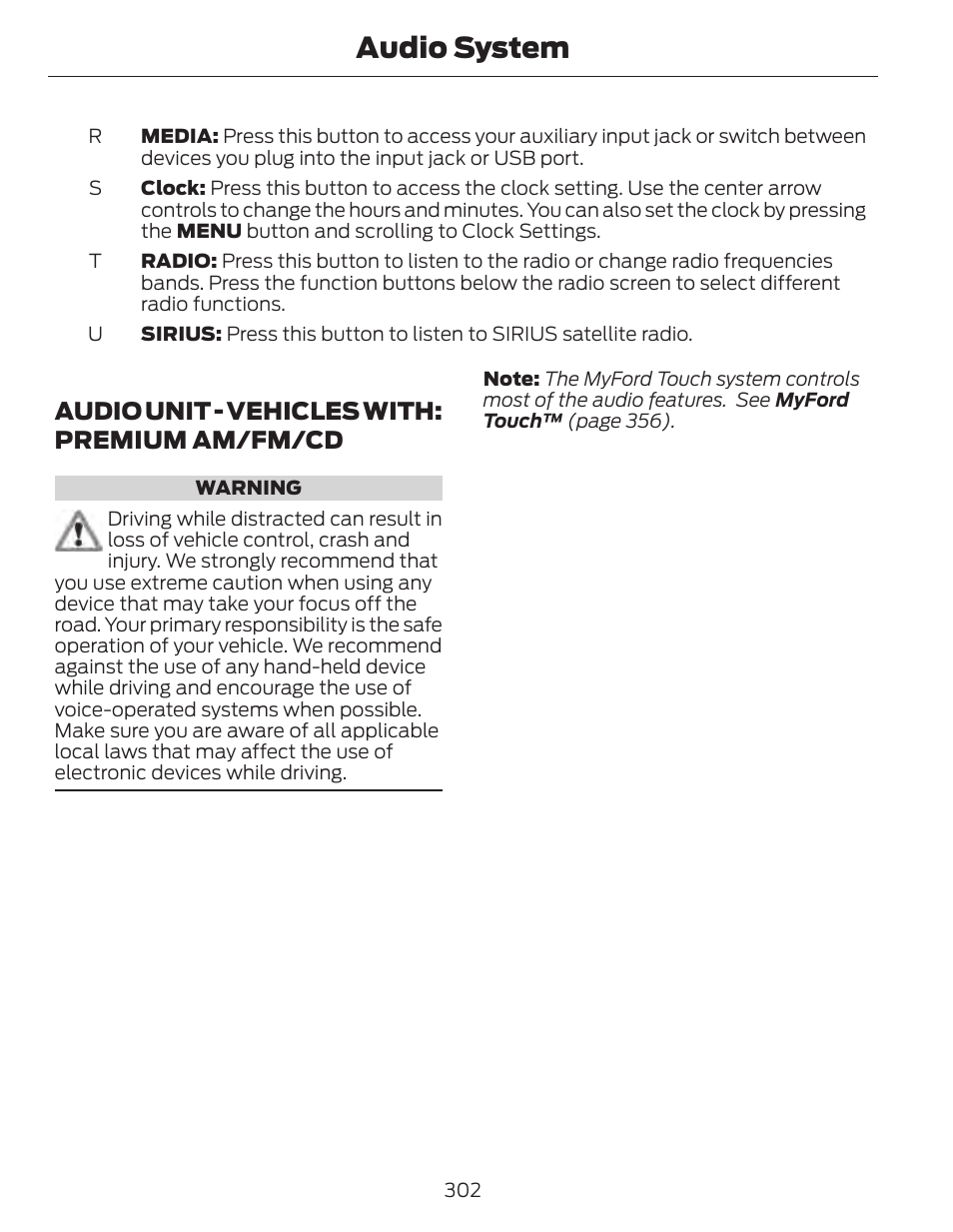 Audio system, Audio unit - vehicles with: premium am/fm/cd | FORD 2014 Fusion Hybrid v.1 User Manual | Page 305 / 473