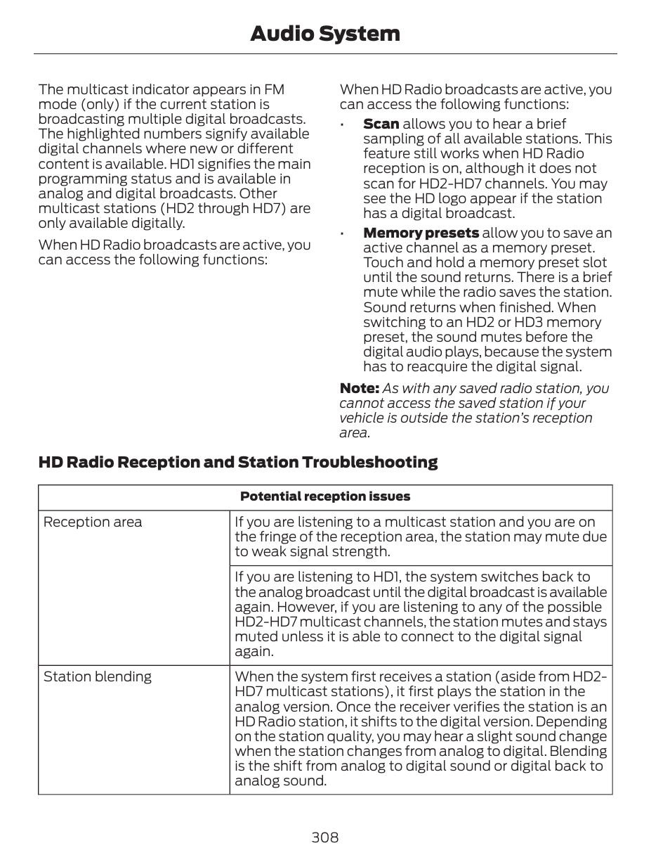 Audio system | FORD 2014 Fusion Hybrid v.1 User Manual | Page 311 / 473