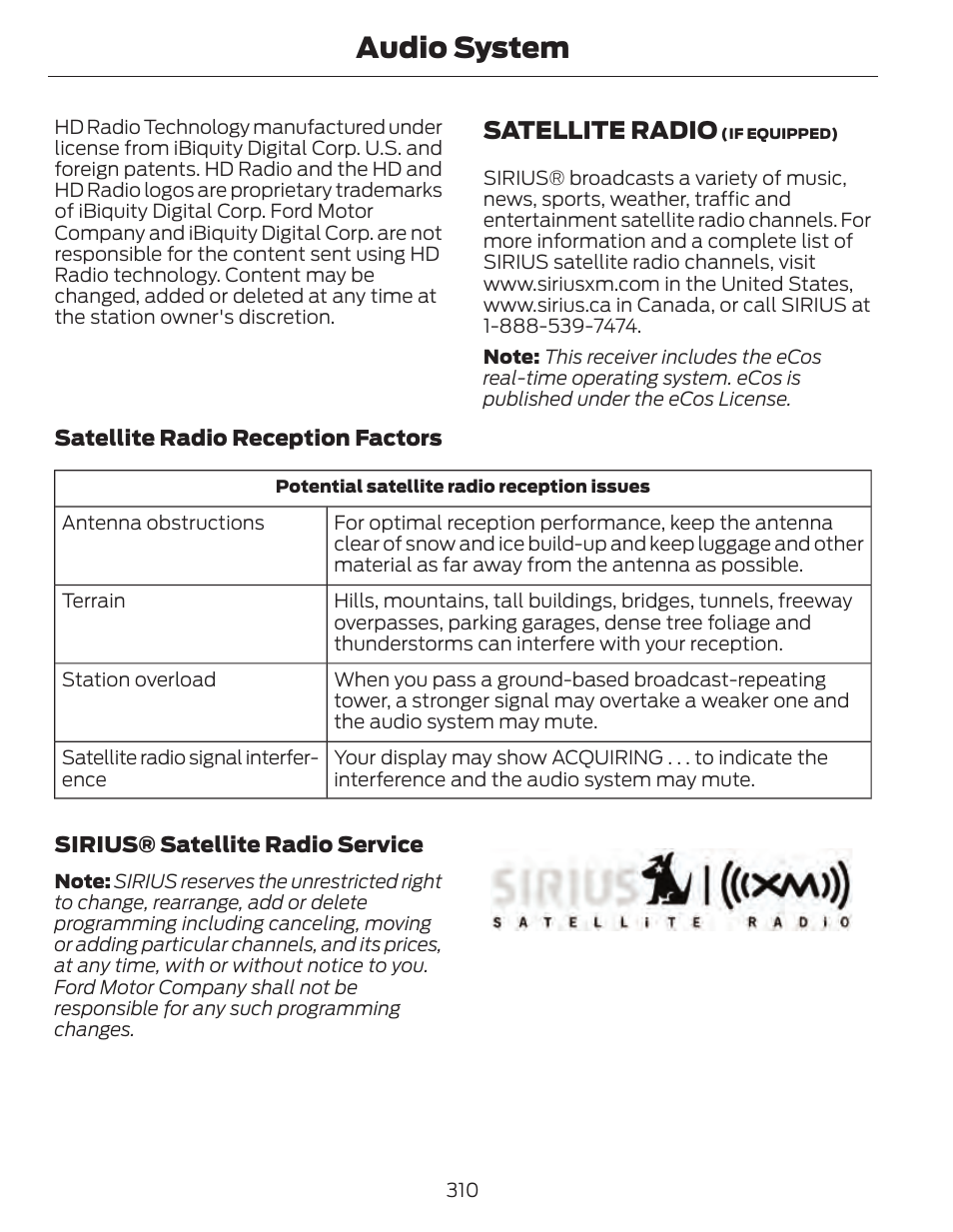 Audio system, Satellite radio | FORD 2014 Fusion Hybrid v.1 User Manual | Page 313 / 473