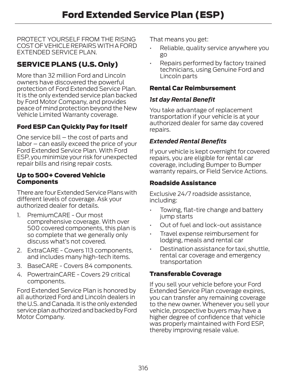 Ford extended service plan (esp) | FORD 2014 Fusion Hybrid v.1 User Manual | Page 319 / 473