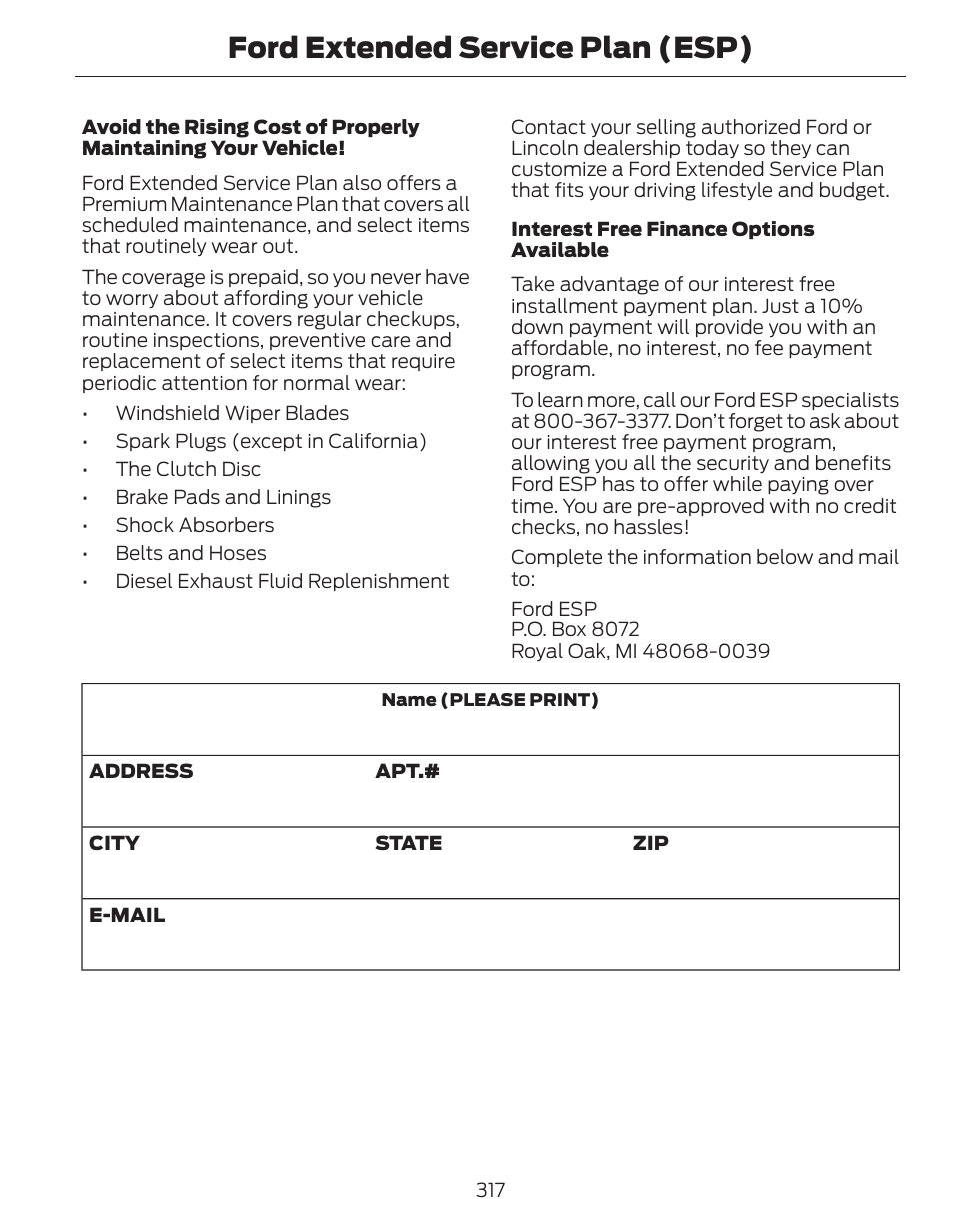 Ford extended service plan (esp) | FORD 2014 Fusion Hybrid v.1 User Manual | Page 320 / 473