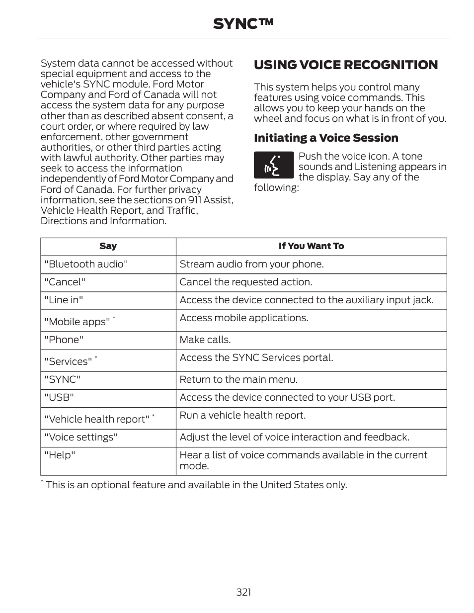 Sync, Using voice recognition | FORD 2014 Fusion Hybrid v.1 User Manual | Page 324 / 473