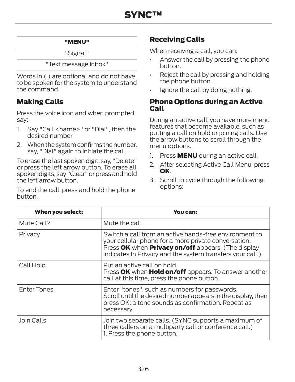 Sync | FORD 2014 Fusion Hybrid v.1 User Manual | Page 329 / 473