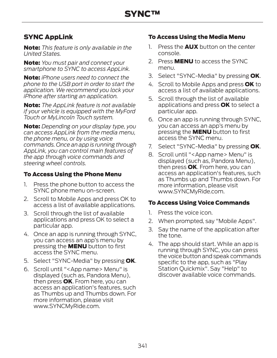 Sync | FORD 2014 Fusion Hybrid v.1 User Manual | Page 344 / 473