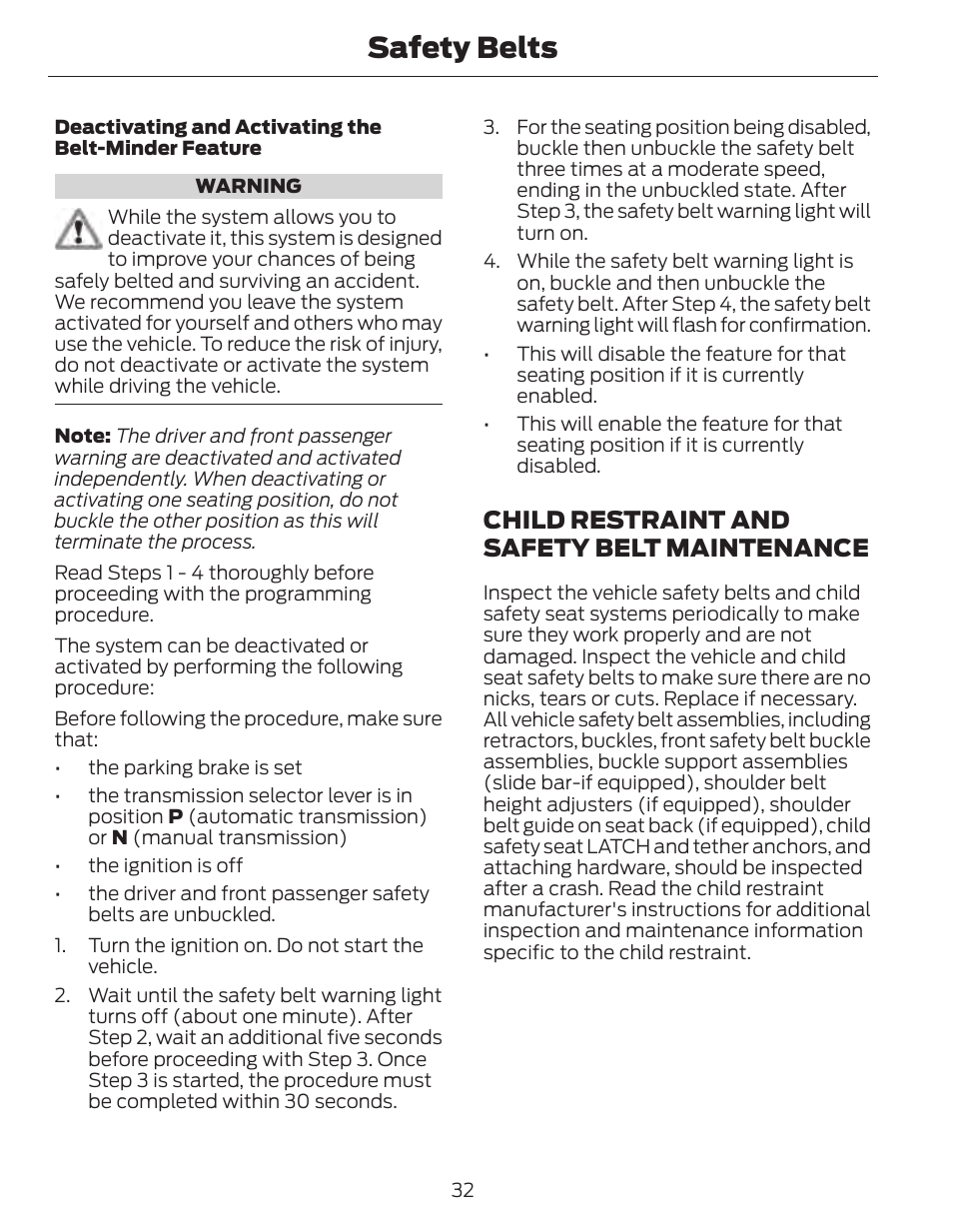 Safety belts, Child restraint and safety belt maintenance | FORD 2014 Fusion Hybrid v.1 User Manual | Page 35 / 473