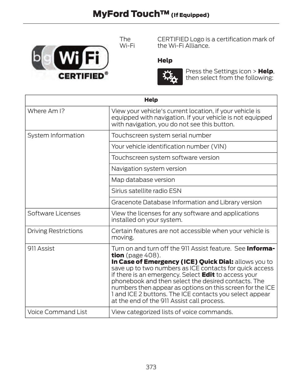 Myford touch | FORD 2014 Fusion Hybrid v.1 User Manual | Page 376 / 473