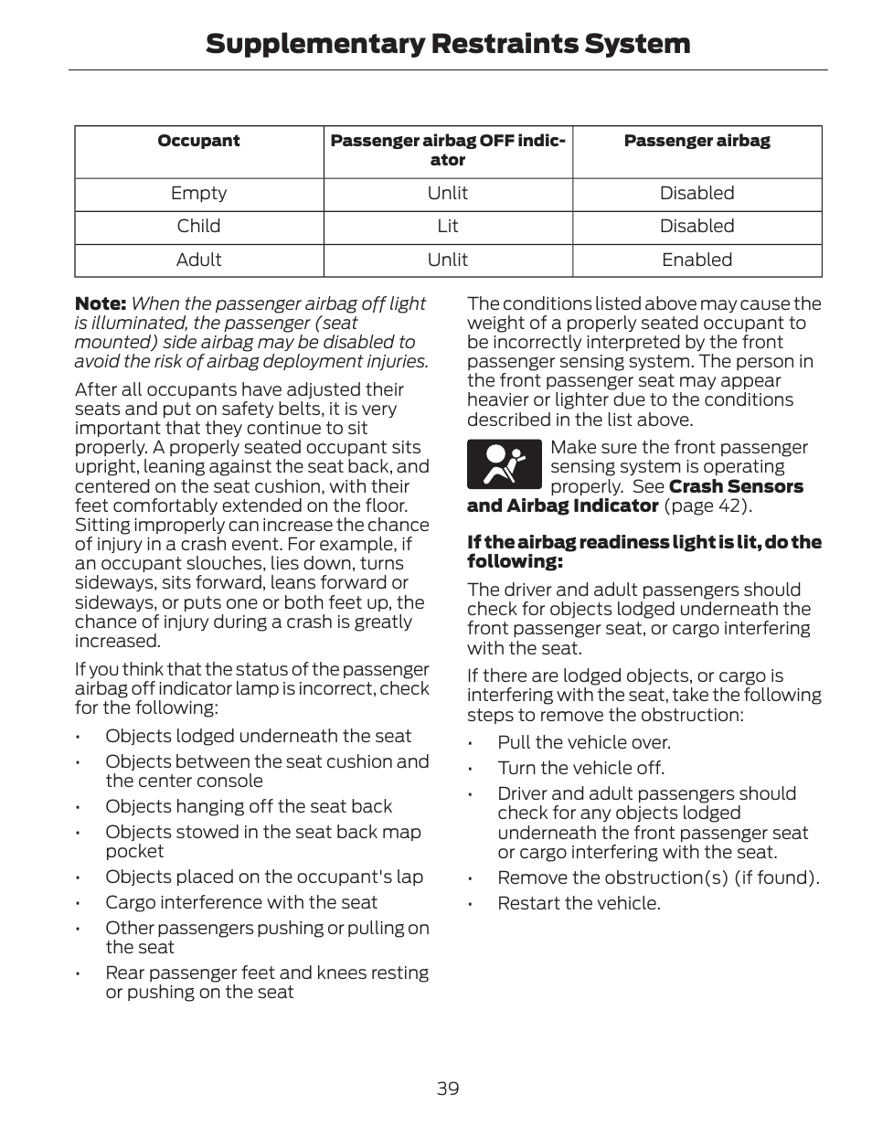 Supplementary restraints system | FORD 2014 Fusion Hybrid v.1 User Manual | Page 42 / 473