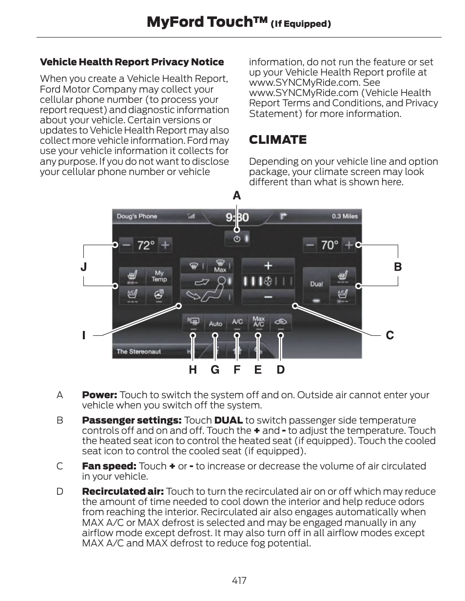 Myford touch, Climate | FORD 2014 Fusion Hybrid v.1 User Manual | Page 420 / 473