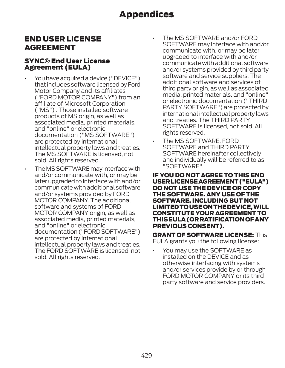 Appendices, End user license agreement | FORD 2014 Fusion Hybrid v.1 User Manual | Page 432 / 473