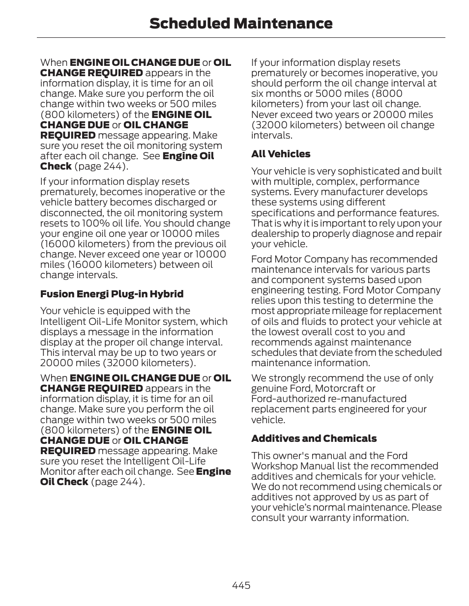 Scheduled maintenance | FORD 2014 Fusion Hybrid v.1 User Manual | Page 448 / 473