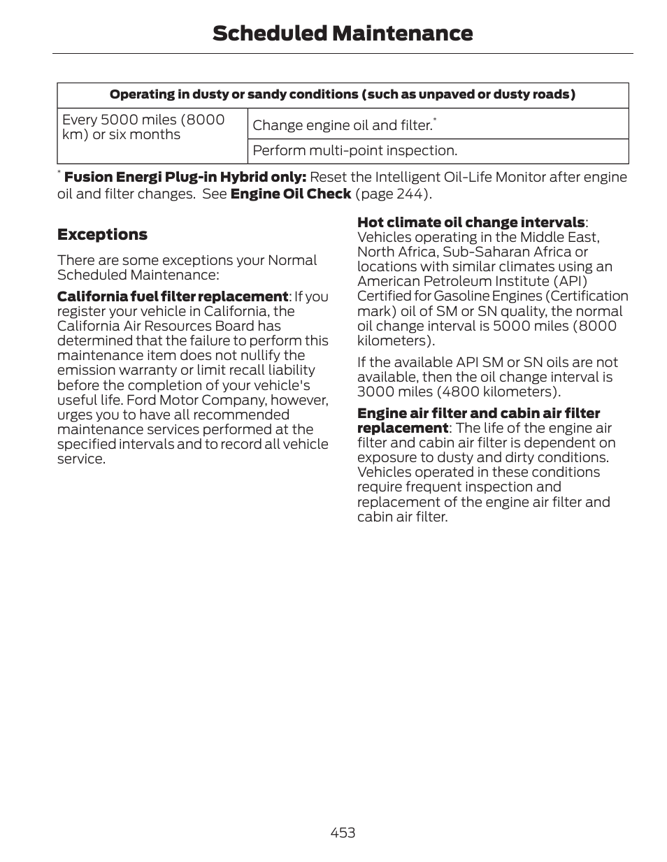 Scheduled maintenance | FORD 2014 Fusion Hybrid v.1 User Manual | Page 456 / 473