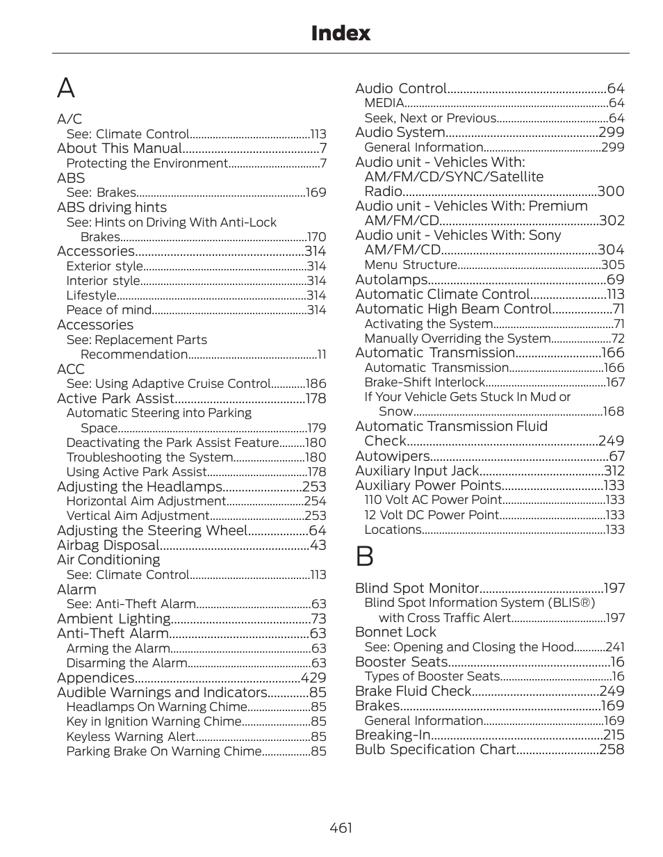 Index | FORD 2014 Fusion Hybrid v.1 User Manual | Page 464 / 473