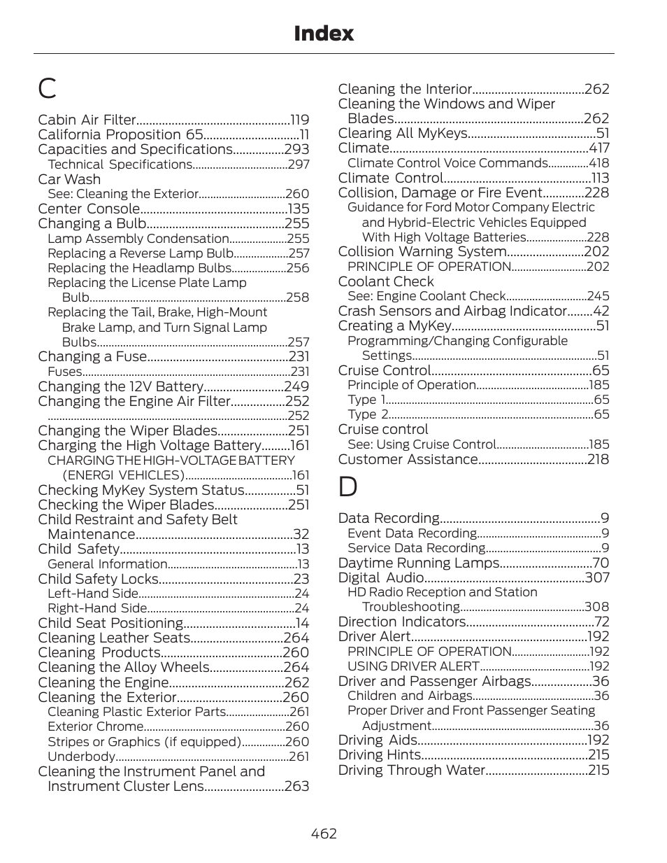 Index | FORD 2014 Fusion Hybrid v.1 User Manual | Page 465 / 473