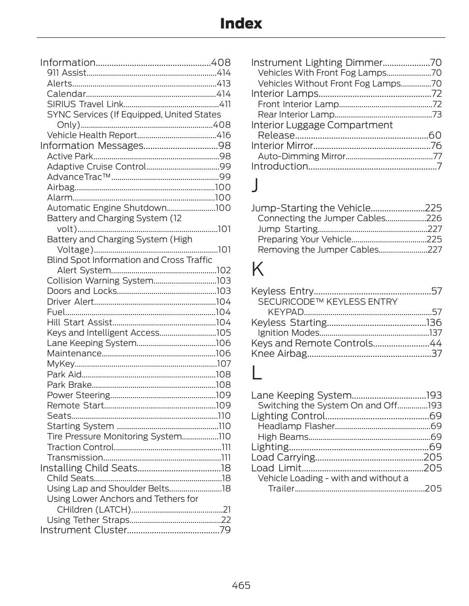 Index | FORD 2014 Fusion Hybrid v.1 User Manual | Page 468 / 473
