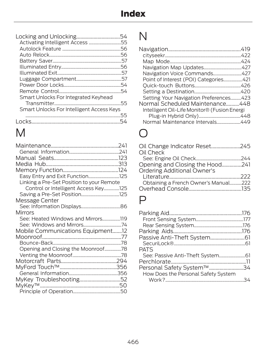 Index | FORD 2014 Fusion Hybrid v.1 User Manual | Page 469 / 473