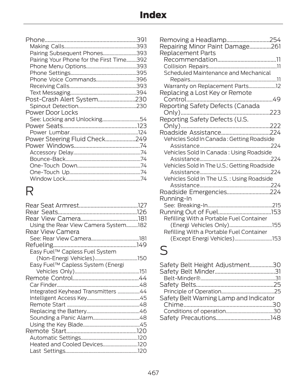 Index | FORD 2014 Fusion Hybrid v.1 User Manual | Page 470 / 473