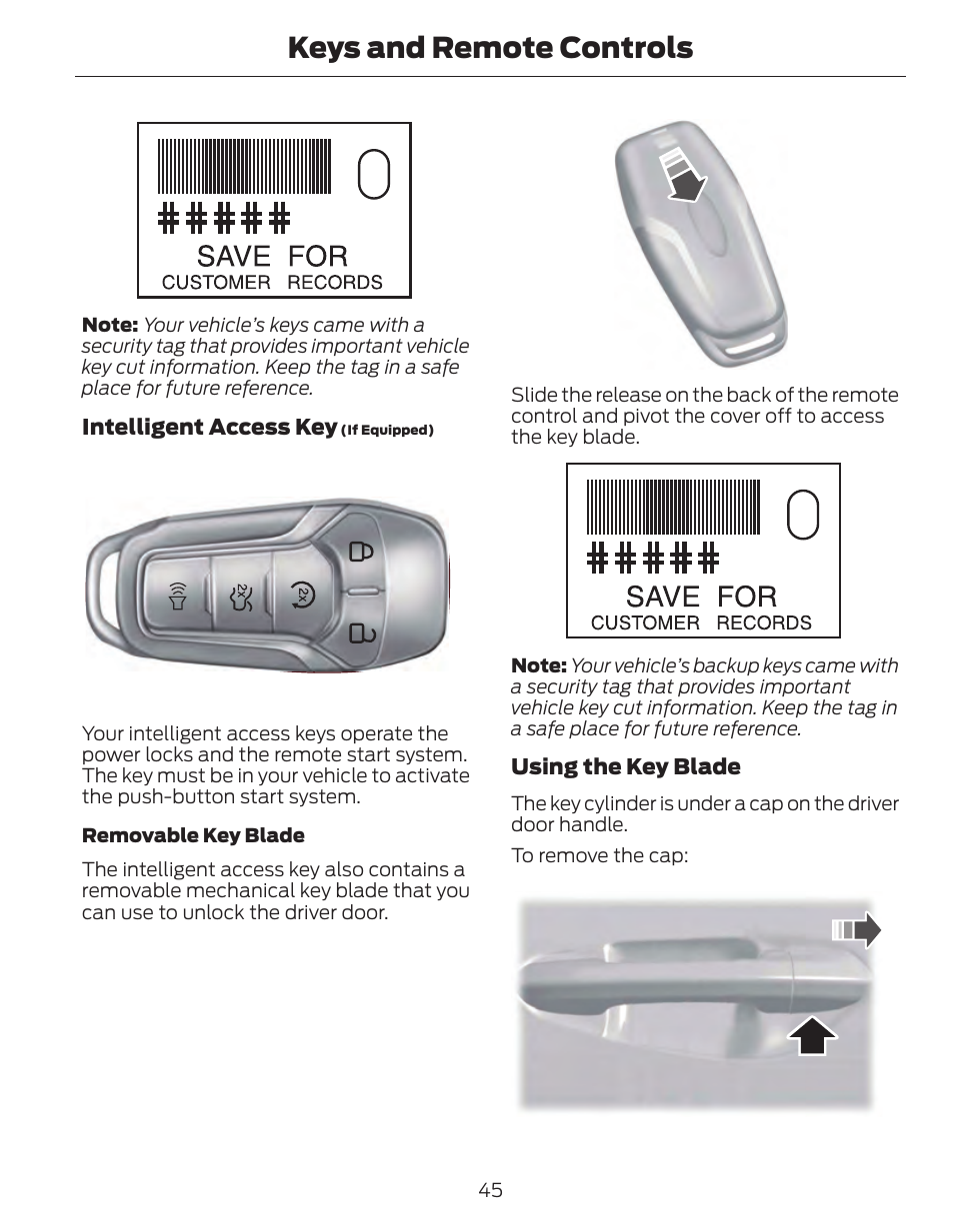Keys and remote controls, Intelligent access key, Using the key blade | FORD 2014 Fusion Hybrid v.1 User Manual | Page 48 / 473