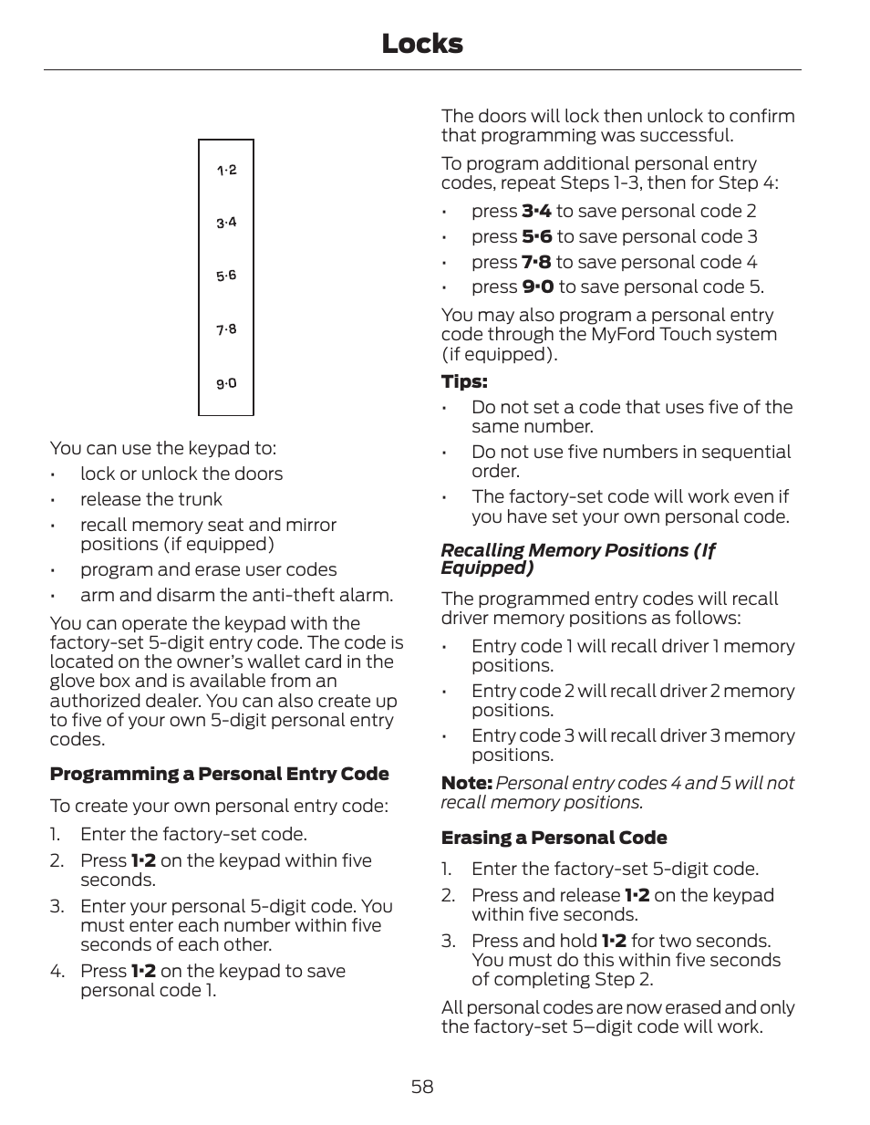 Locks | FORD 2014 Fusion Hybrid v.1 User Manual | Page 61 / 473