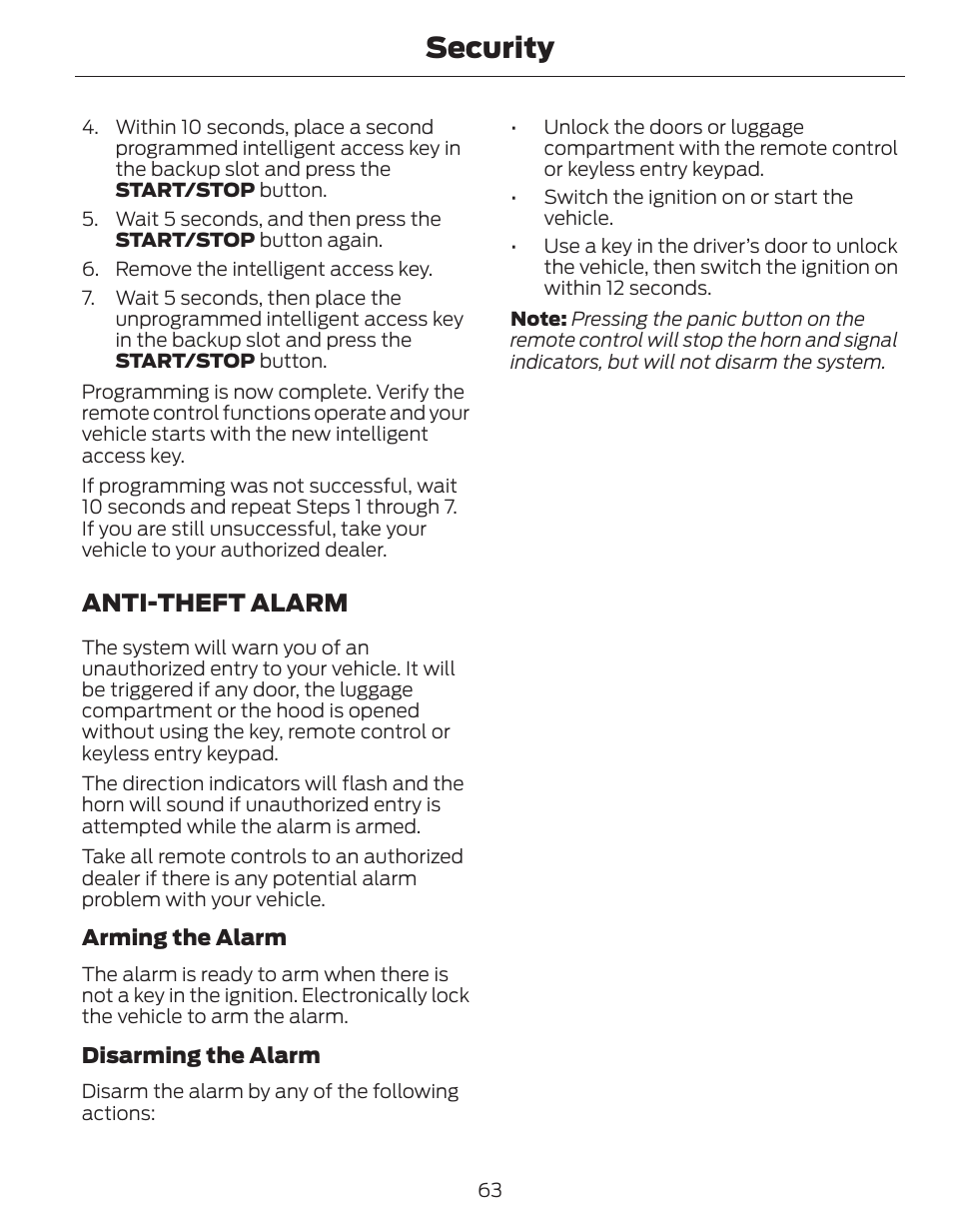 Security, Anti-theft alarm | FORD 2014 Fusion Hybrid v.1 User Manual | Page 66 / 473