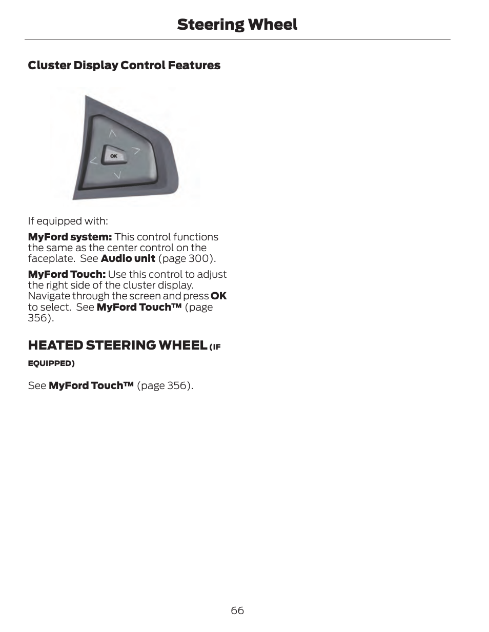 Steering wheel, Heated steering wheel | FORD 2014 Fusion Hybrid v.1 User Manual | Page 69 / 473