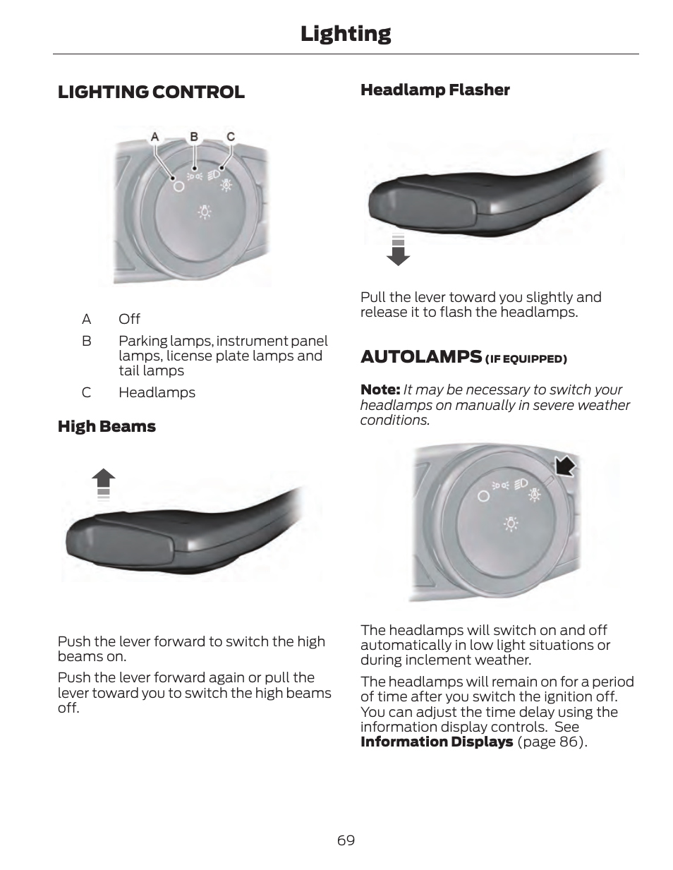 Lighting, Lighting control, Autolamps | FORD 2014 Fusion Hybrid v.1 User Manual | Page 72 / 473